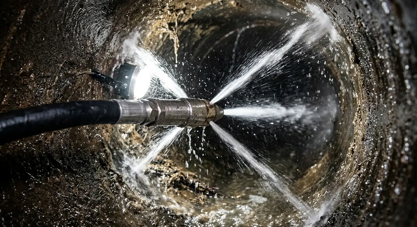 High-pressure hydro jetting nozzle cleaning sewer pipe for Storm Drain Cleaning in Strawberry